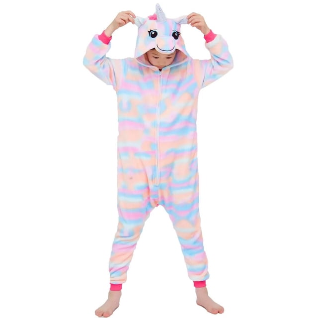 Conjunto de pijamas con capucha para niños y niñas, ropa de dormir de invierno con dibujos de unicornios y animales, de Animal de franela, para pijamas para chicos xuanjing unisex