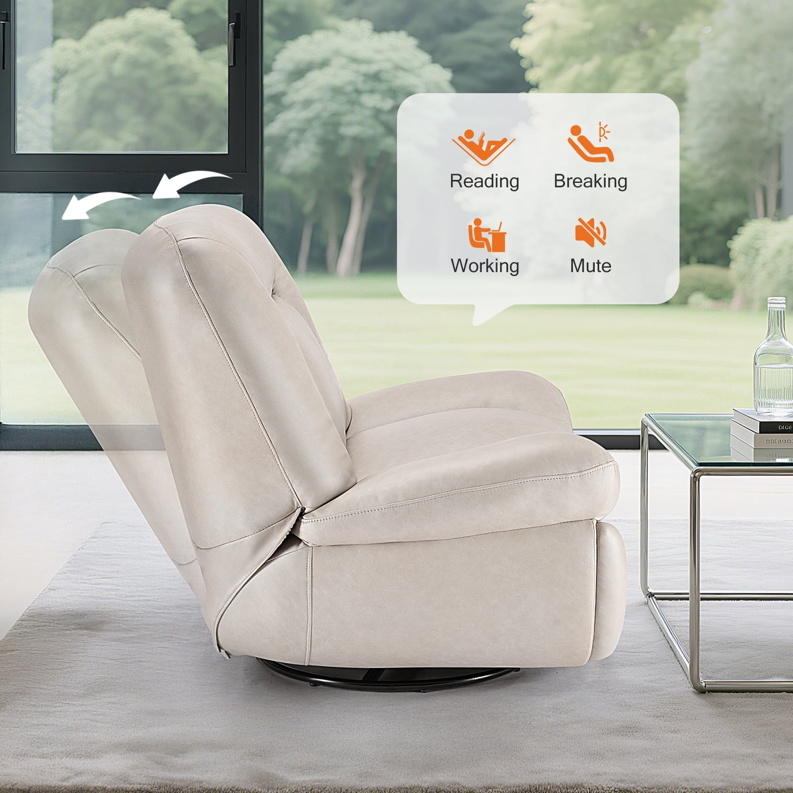 EDX Recliner Chair, 360 Swivel Rocker Chair for Adults, Rocking Chair Nursery, Thickened Seat Cushion Upholstered Linen Recliner Rocking Chair for Living Room, Beige