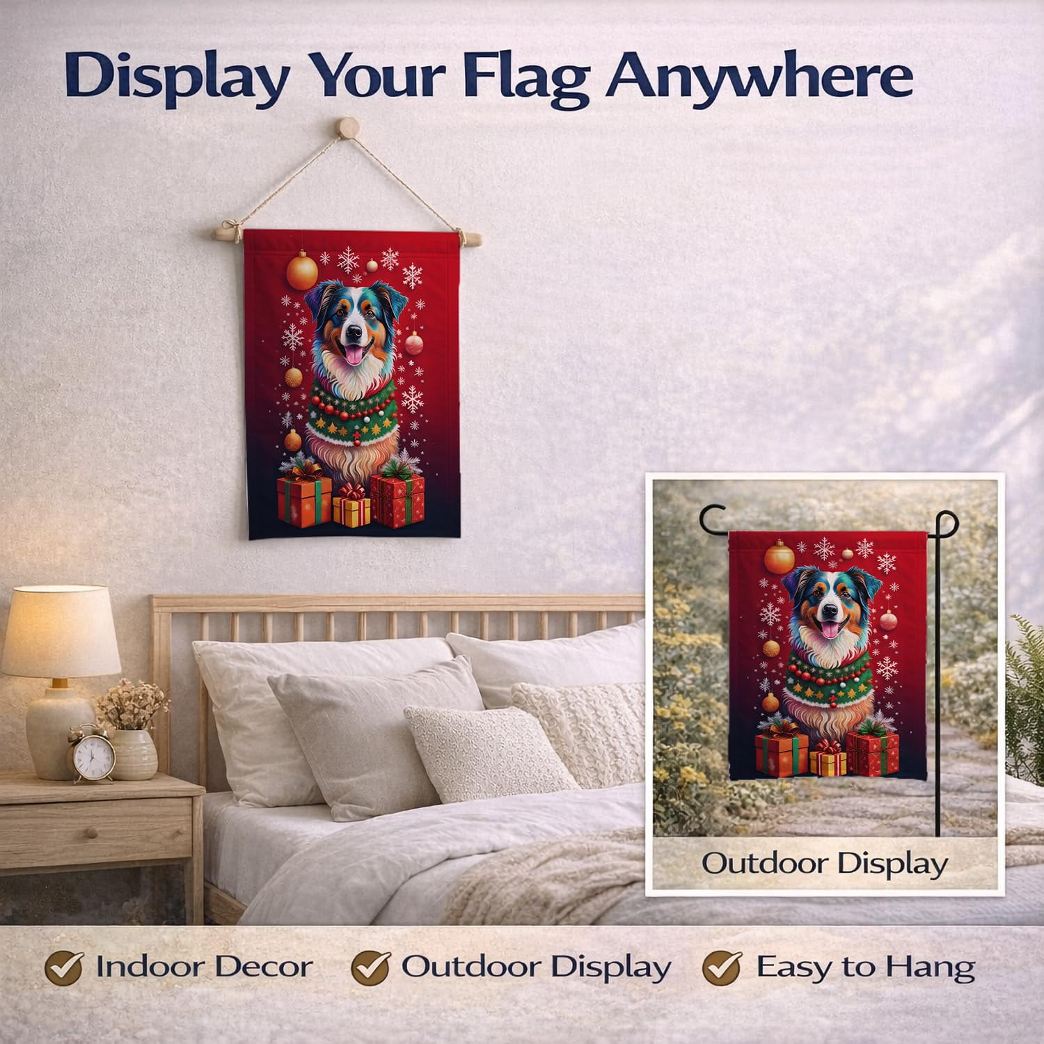 Australian Shepherd Holiday Christmas Garden Flag 11.25 in x 15.5 in