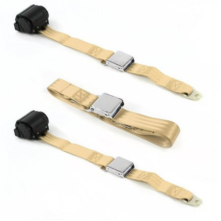 Airplane 2 Point Tan Retractable Bench Seat Belt Kit with 3 Belts for 1961-1966 Ford Truck