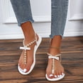 thumbnail image 2 of Penkiiy Sandals Women Dressy Summer Pearl Beaded Light Toe Ring Flat Sandals Crystal Casual Flip Flop Pineapple Style Women's Slipper 38 White, 2 of 9