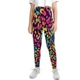 thumbnail image 2 of COEQINE Leopard Print Pink Green Girls Sport Leggings High Waist Stretch Pants Soft Tummy Control Leggings Tights, for 12-13 Years Kids Girls, 2 of 7
