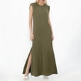 thumbnail image 2 of 2025 Vestido largo sin mangas con abertura para mujer: vestido camisero informal y holgado con bolsillos laterales, cuello redondo, tejido ligero, ideal para el verano, tallas S-XXL, 2 of 4