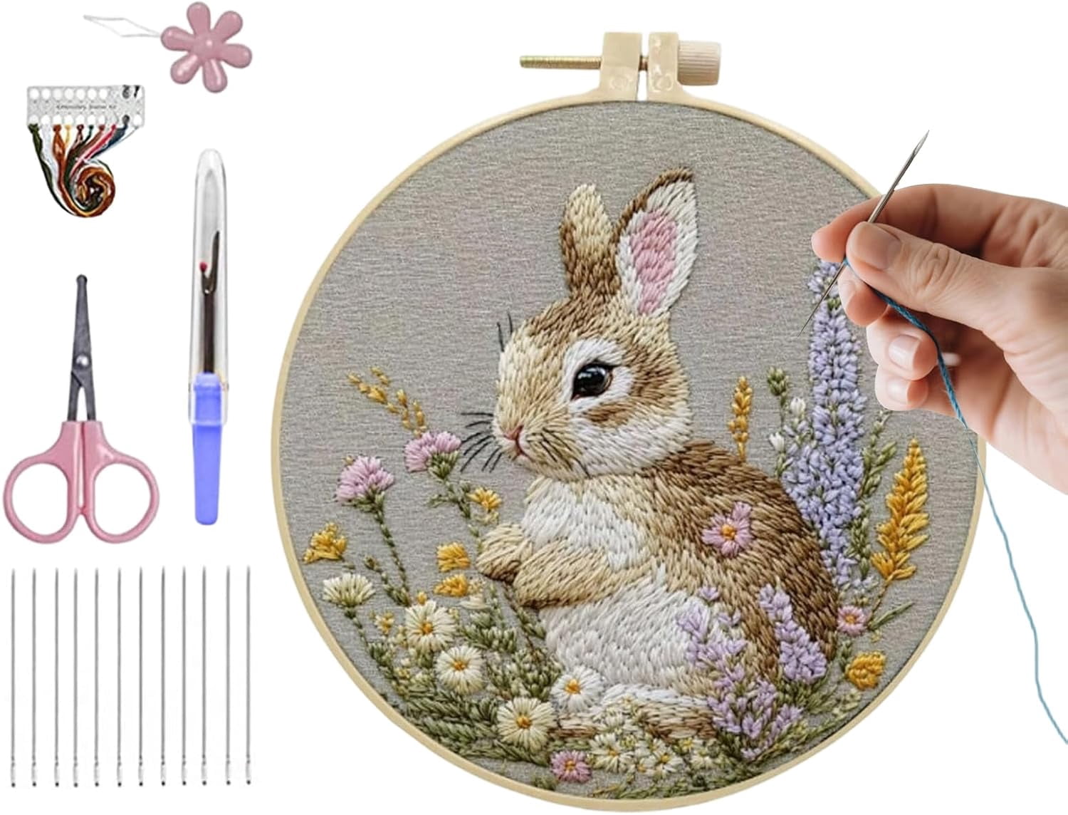 DIY Embroidery Kit, Complete Cross Stitch Kit with Embroidery Hoop Threads Needles Fabric Patterns, Full Sewing Supplies Craft Set for Handmade Home Decor Creative Hobby Project(RL 4 Set)