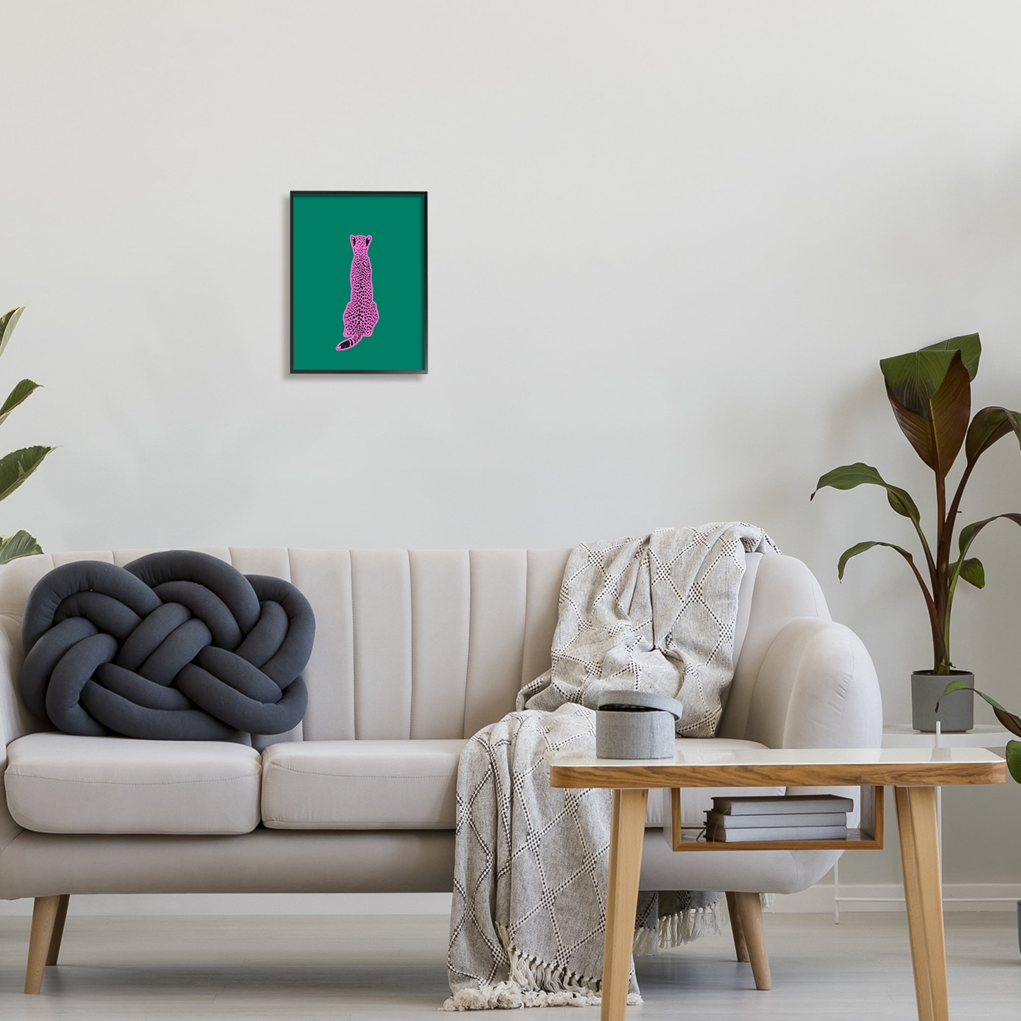 Stupell Industries Pink Cheetah on Green Animals & Insects Painting Black Framed Art Print Wall Art, 11 x 14