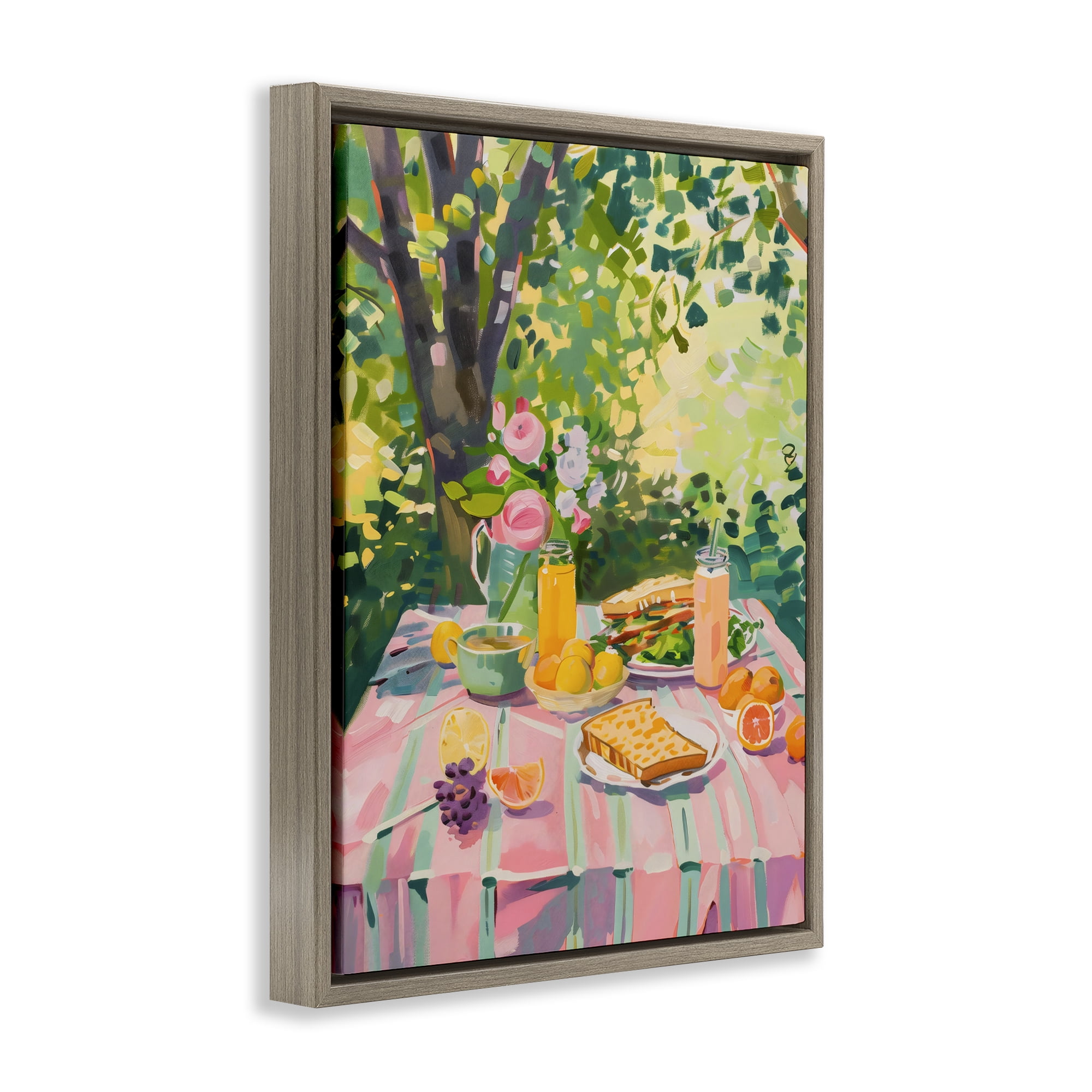 Stupell Industries Breakfast Picnic in Garden Brown Framed Floater Canvas Wall Art, design by The Prints Vibe