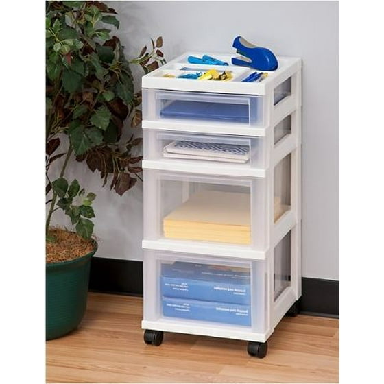 Iris 4 Drawer Storage Cart With Organizer Top White Com