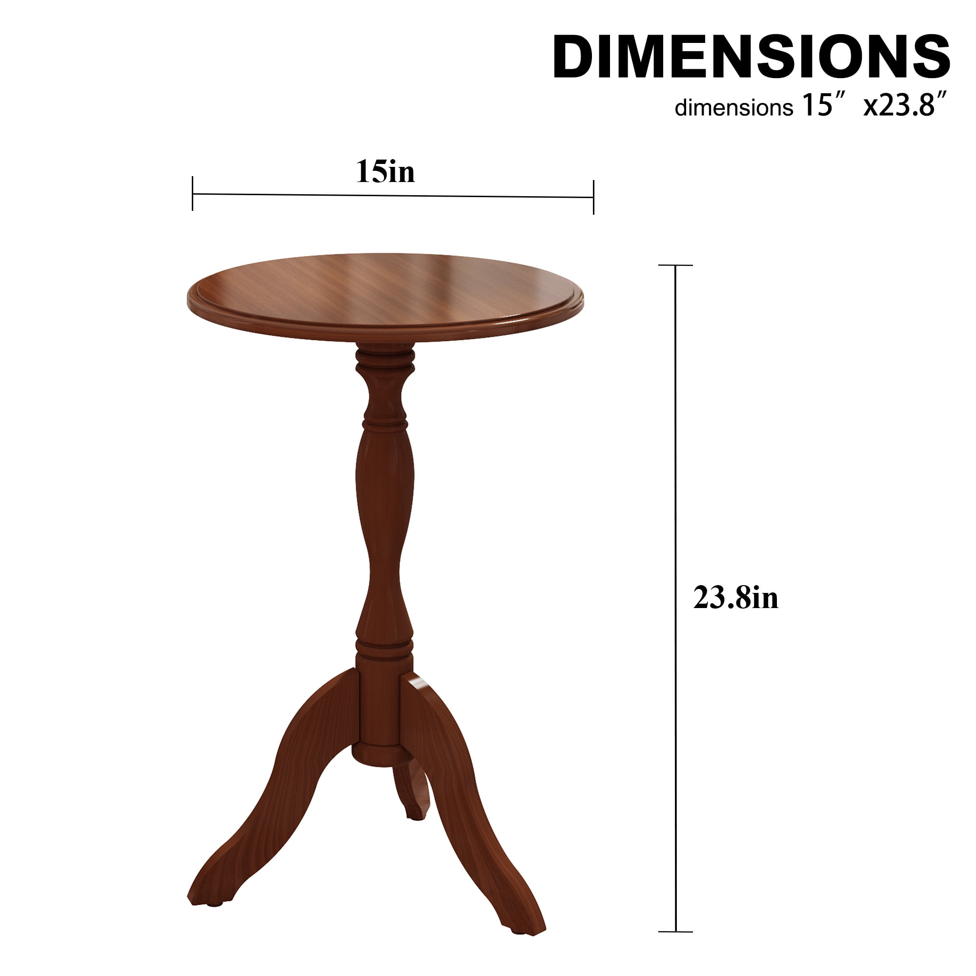 HLR Round Small End Table, Wooden Pedestal Side Coffee Table,  Vintage Accent Nightstand for Living Room, Entryway,  Brown