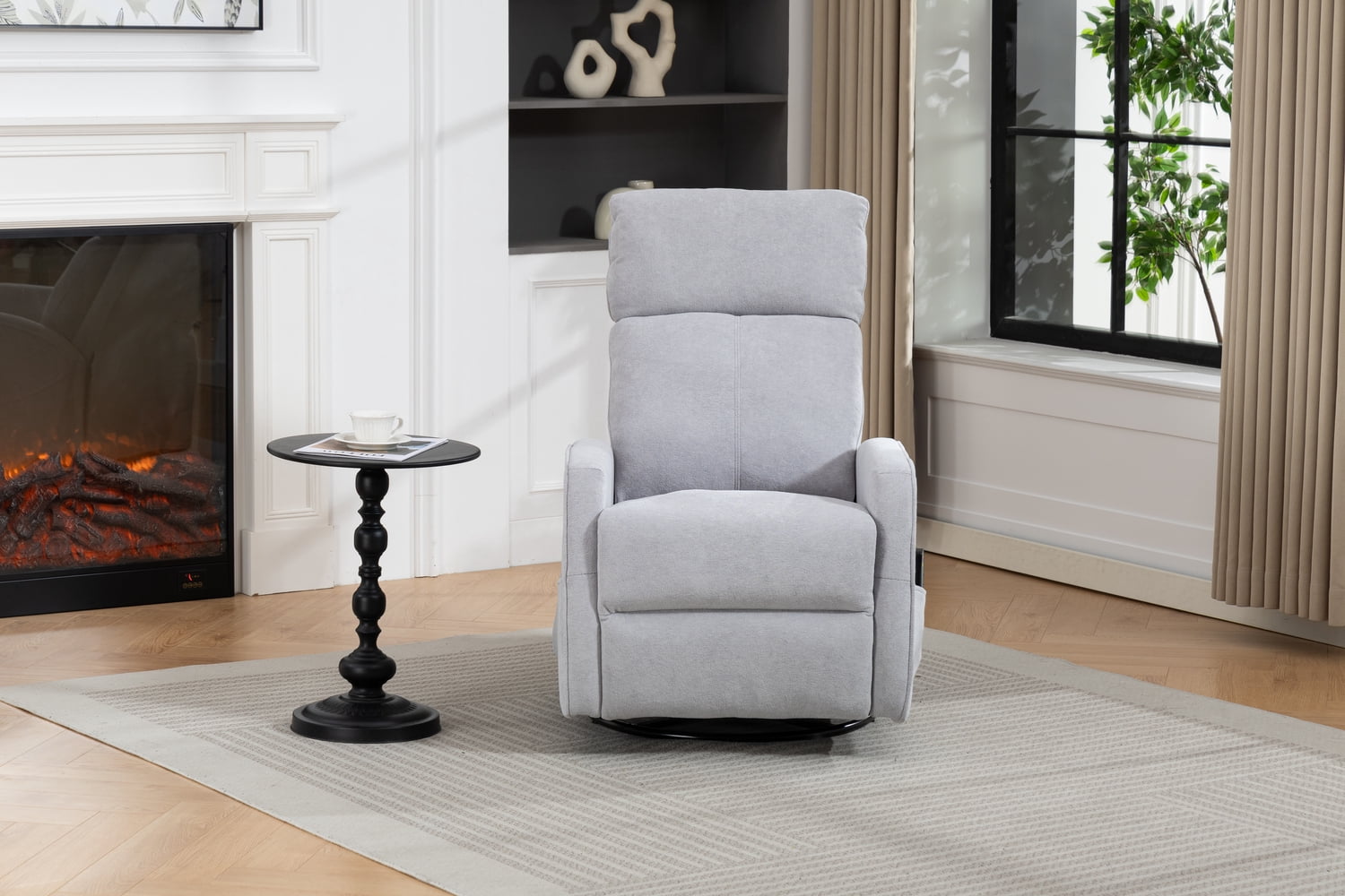 Leumius Glider Recliner Rocking Chair,360°Swivel Glider Rocking Chair,Upholstered Manual Recliner Chair for Nursery and Living Room,Grey