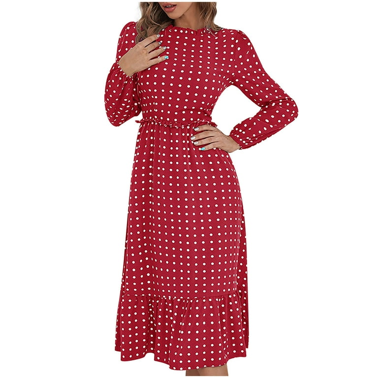 White long sleeve polka dot cheap dress