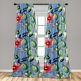 thumbnail image 2 of Flowers Window Curtains, Watercolor Design Garden of Blooming Flowers and Leaves Print, Lightweight Decor 2-Panel Set with Rod Pocket, Pair of - 28"x63", Ceil Blue Dark Pink and Green, by Ambesonne, 2 of 3