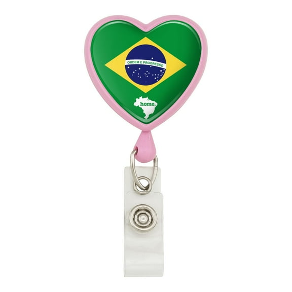 Brazil Home Country Flag Heart Lanyard Retractable Reel Badge ID Card Holder