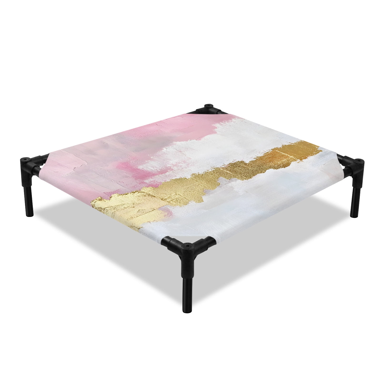 Abstract Modern Art Elevated Dog Bed Vintage Pink Gold Soft Wash Cooling Breathable Outdoor Raised Dog Cot Bed with Metal Frame Non-Slip Feet for Small Dog 20x20in