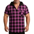thumbnail image 4 of asjyhkr Mens Short Sleeve Hoodies Plaid with Pockets Casual Loose Fitted Comfy Workout Running Pullover, 4 of 8