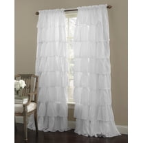 2 Piece Gypsy Ruffled Crushed Voile Sheer Window Curtain Panel Drapes (White, 55" X 84")