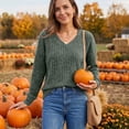 thumbnail image 4 of Sweaters for Women V Neck Ribbed Knit Long Sleeve Loose Fit Soft Lightweight Pullover Tops Cozy Fall Winter Basic Sweater for Ladies Trendy Office Clothes, 4 of 6