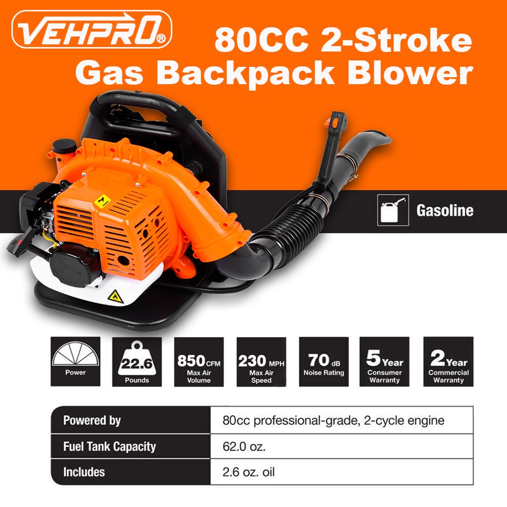 Backpack Powerful Blower Leaf Blower 80CC 2-stroke Motor Gas 850 CFM US