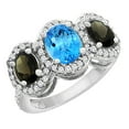 thumbnail image 1 of 10K White Gold Natural Swiss Blue Topaz & Smoky Topaz 3-Stone Ring Oval Diamond Accent, size 6, 1 of 2