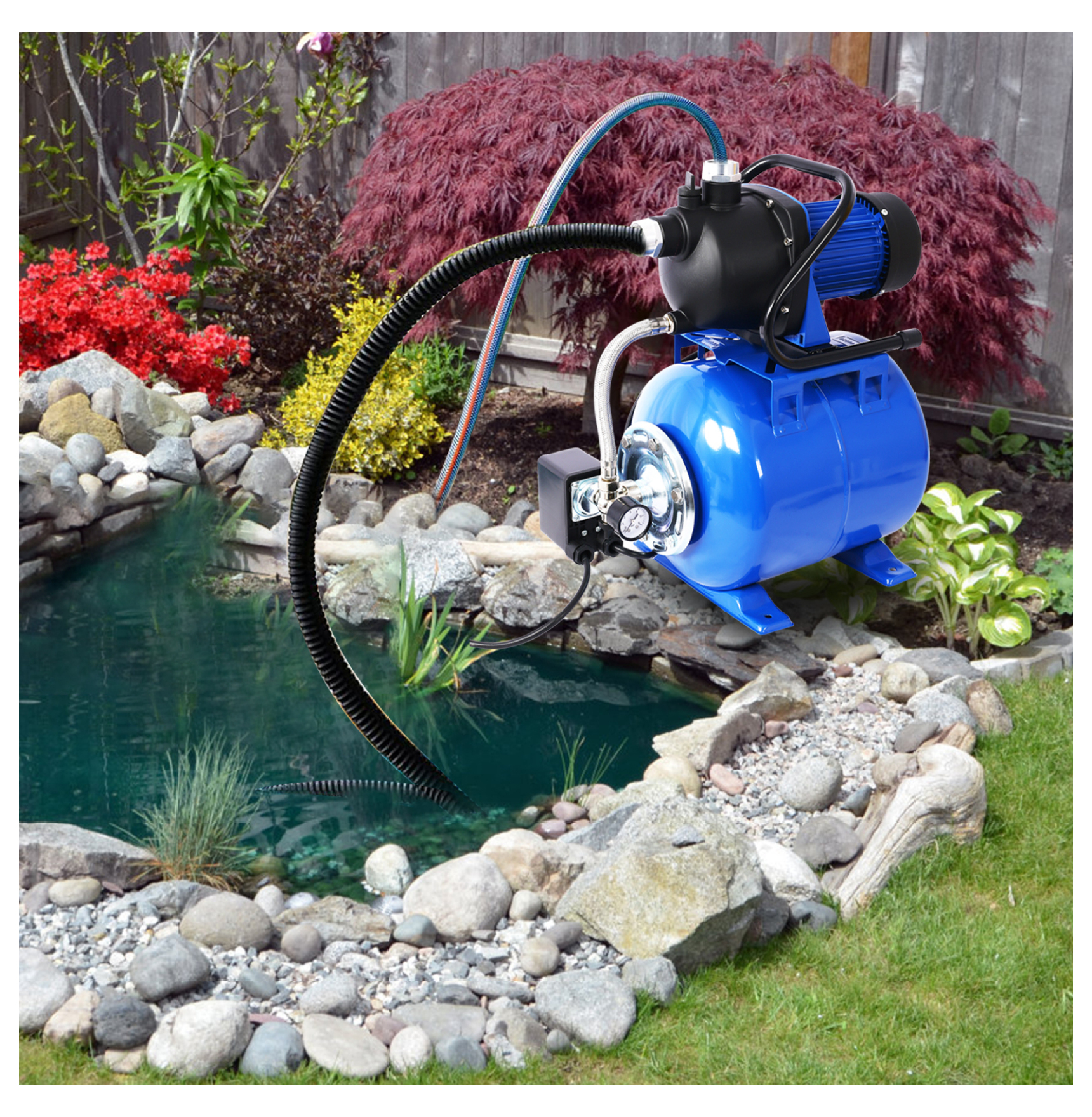 1.6HP Shallow Well Pump with Pressure Switch, Garden Water Pump, Irrigation Pump, Automatic Booster Pump for Home, Lawn, Farm
