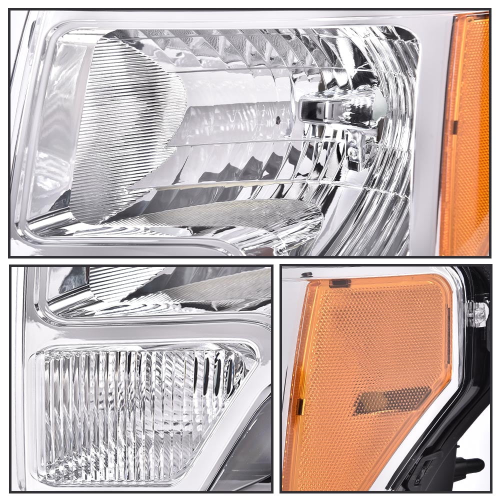 CROSSDESIGN Headlights Chrome Headlamps Pair Fit for Ford F150 2009-2014