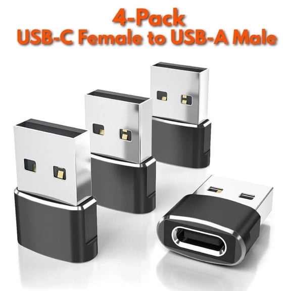 USB to USB-C Adapter 4 Pack, USB-C Female to USB-A Male Converter for Apple Watch Ultra/SE/7/8, iPhone 14/13/12/11, AirPods, iPad, Samsung Galaxy S23/S22
