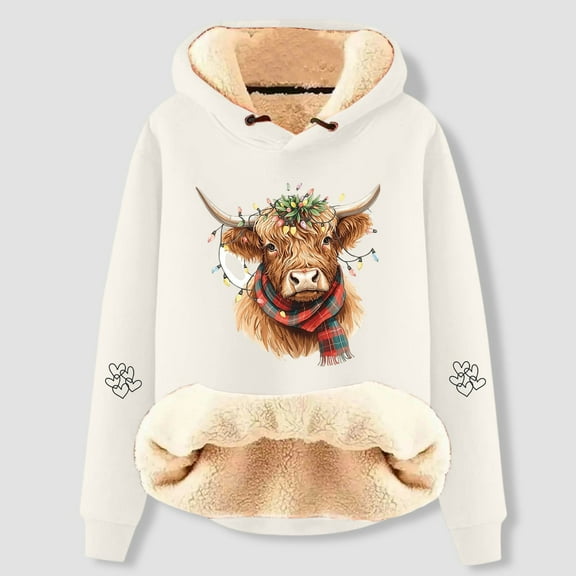 Fall Hoodie For Women Funny Cow Print Casual Loose Fit Comfort Christmas Sweatshirt Warm Soft Xmas Blouses Long Sleeve Y2K Outfits Fall Winter Pullover Loungewear Tops