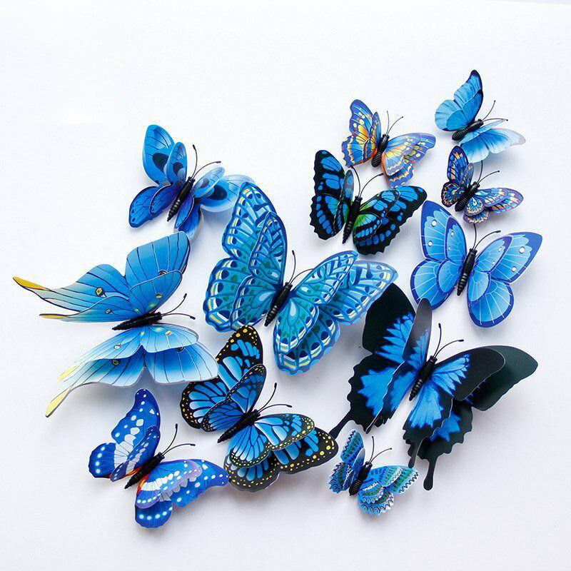 12PCs PVC Butterfly 3D Wall Stickers Decors Wall Art Wall Home Decorations UK 
