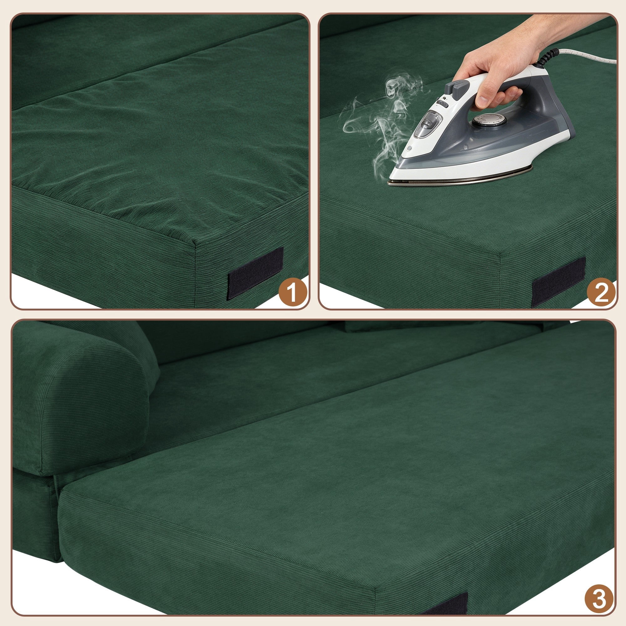 Sailvan 80 Inch Convertible Sofa Bed Queen Size Corduroy Sleeper Couch Boneless Floor Sofa with Storage Pockets No Assembly Couch in a Box Dark Green