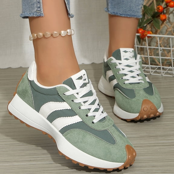 Women's Comfortable Fashion Thick Sole Sneakers, Casual Breathable Lace-up Tennis Running Shoes Stylish Comfortable Block Color Sneakers