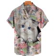 thumbnail image 3 of Camisa hawaiana con estampado 3D completo de gato para hombre, camisetas casuales de manga corta con botones para verano, camisas para hombre, 3 of 5