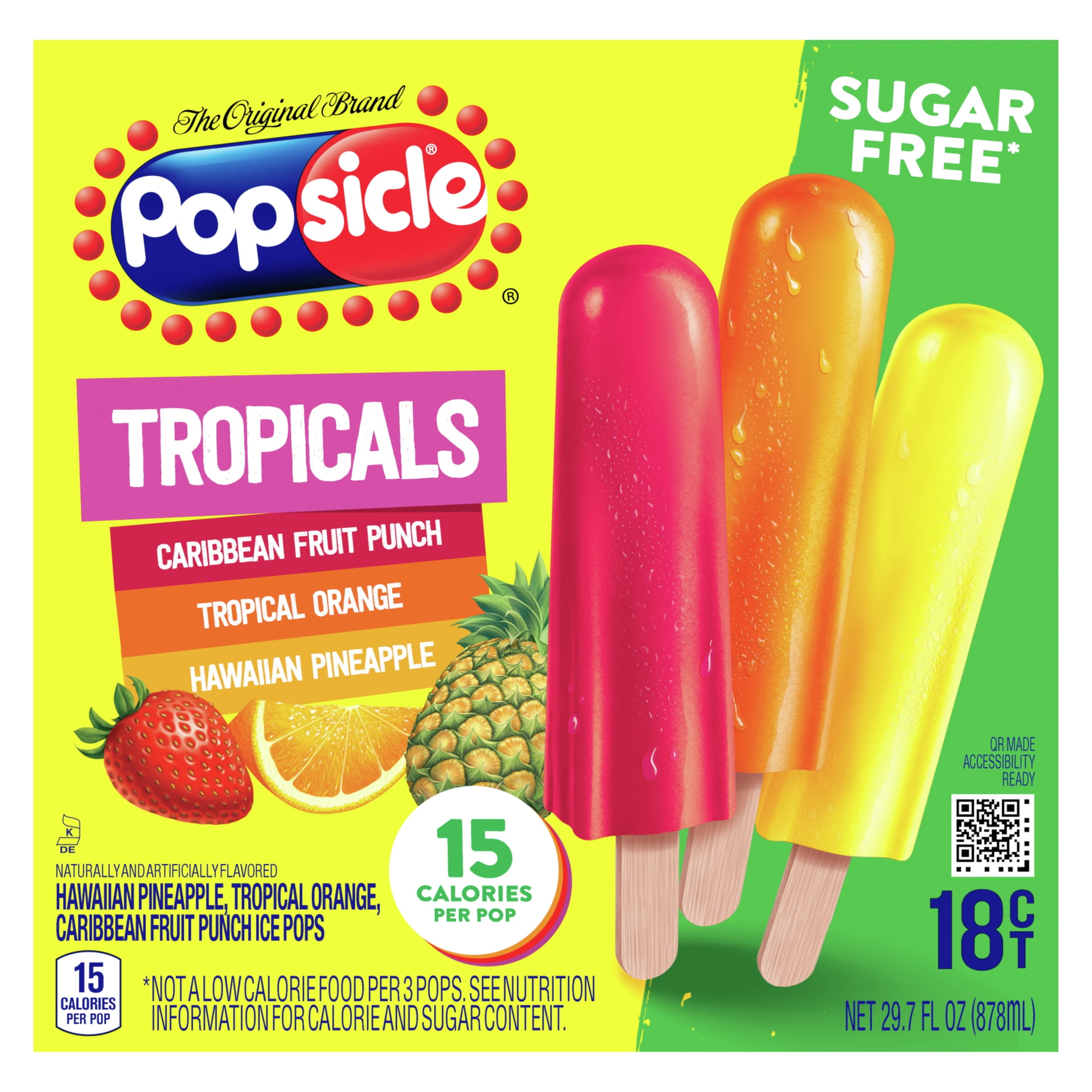Popsicle Tropicals Ice Pops Frozen Ice Pops With only 15 Calories 29.7 oz, 18 Count