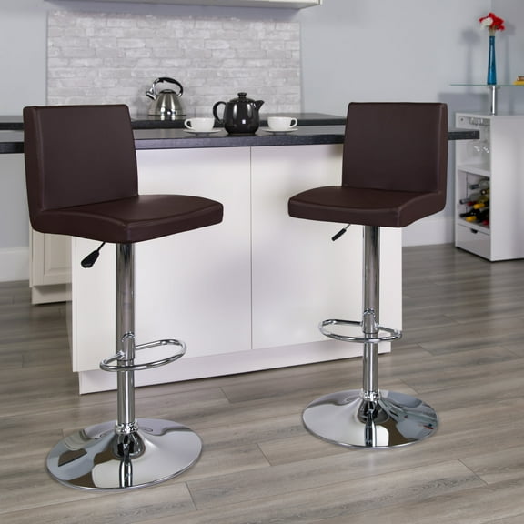 Emma Oliver Brown Vinyl Adjustable Height Panel Back Barstool