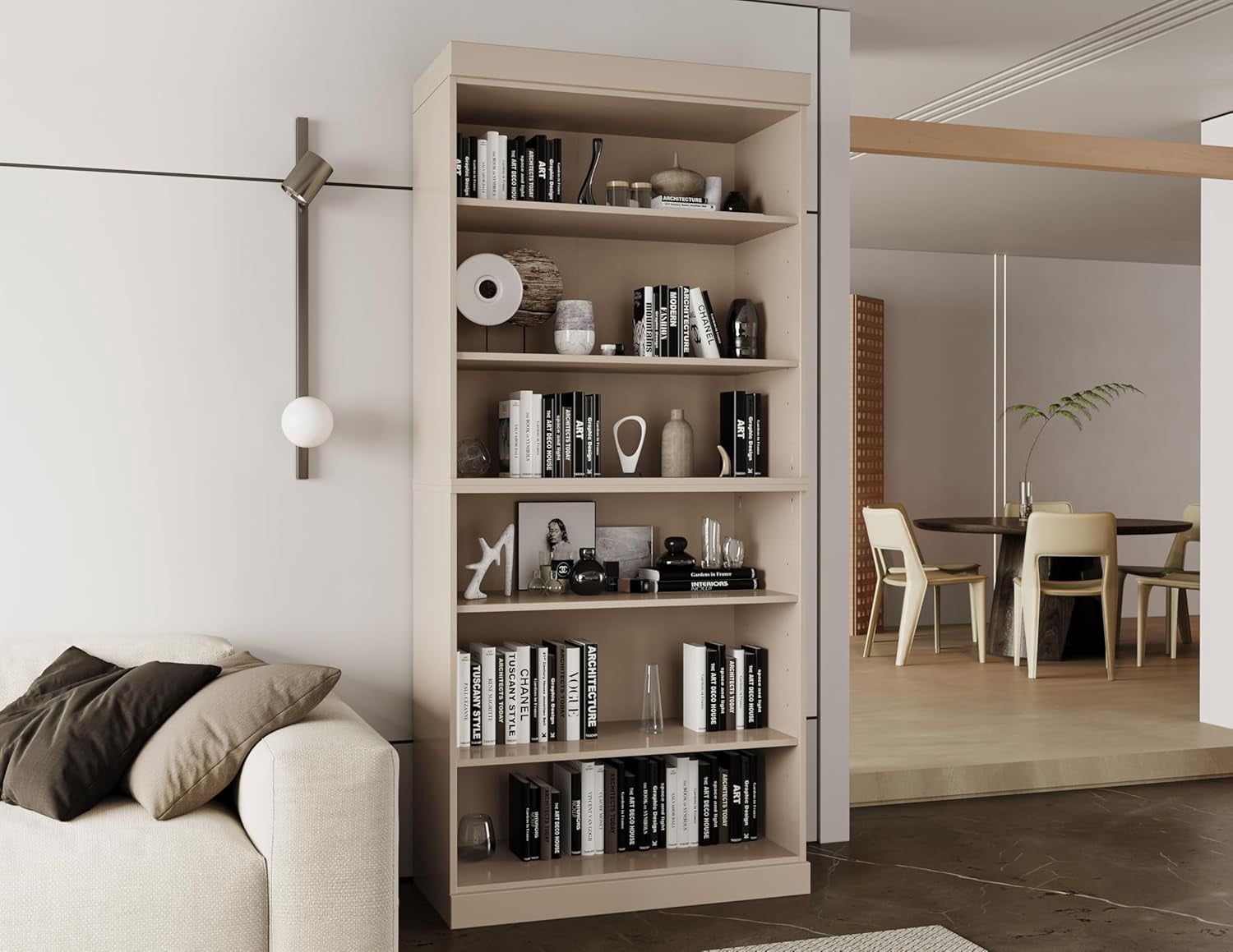 Solid Wood Bookcase - Stackable Modular 6 Tier Bookshelf - 71.5" Tall x 32" Wide - Beige Book Shelf w/ Adjustable Shelves, Open Display Book Case for Living Room, Office, 100% Eco-Friendly Wood