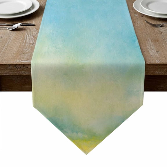 Turquoise Blue Ombre Table Runner Linen Burlap Table Runner 72 Inches Long Abstract Modern Art Oil Painting Dresser Scarves for Kitchen Island Coffee Dining Room Party Holiday Decoration 18"x72"