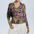 thumbnail image 4 of Womens Mardi Gras Shirts Mask Print Carnival V Neck T Shirts Sequins Long Sleeve Novelty Graphic Tee Gold M, 4 of 7
