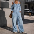 thumbnail image 6 of Edvintorg Denim Jumpsuit for Women Plus Size Adjustable Straps Long Sleeve Loose Casual Jean Jumpsuits Women's Clothes S-3XL Light Blue, 6 of 8