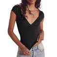 thumbnail image 1 of Blusas Cortas Camiseta informal para mujer, camiseta de moda con cuello en V, camiseta de viaje para ir de compras (negro M) Ygjytge para Mujer Negro T M, 1 of 8