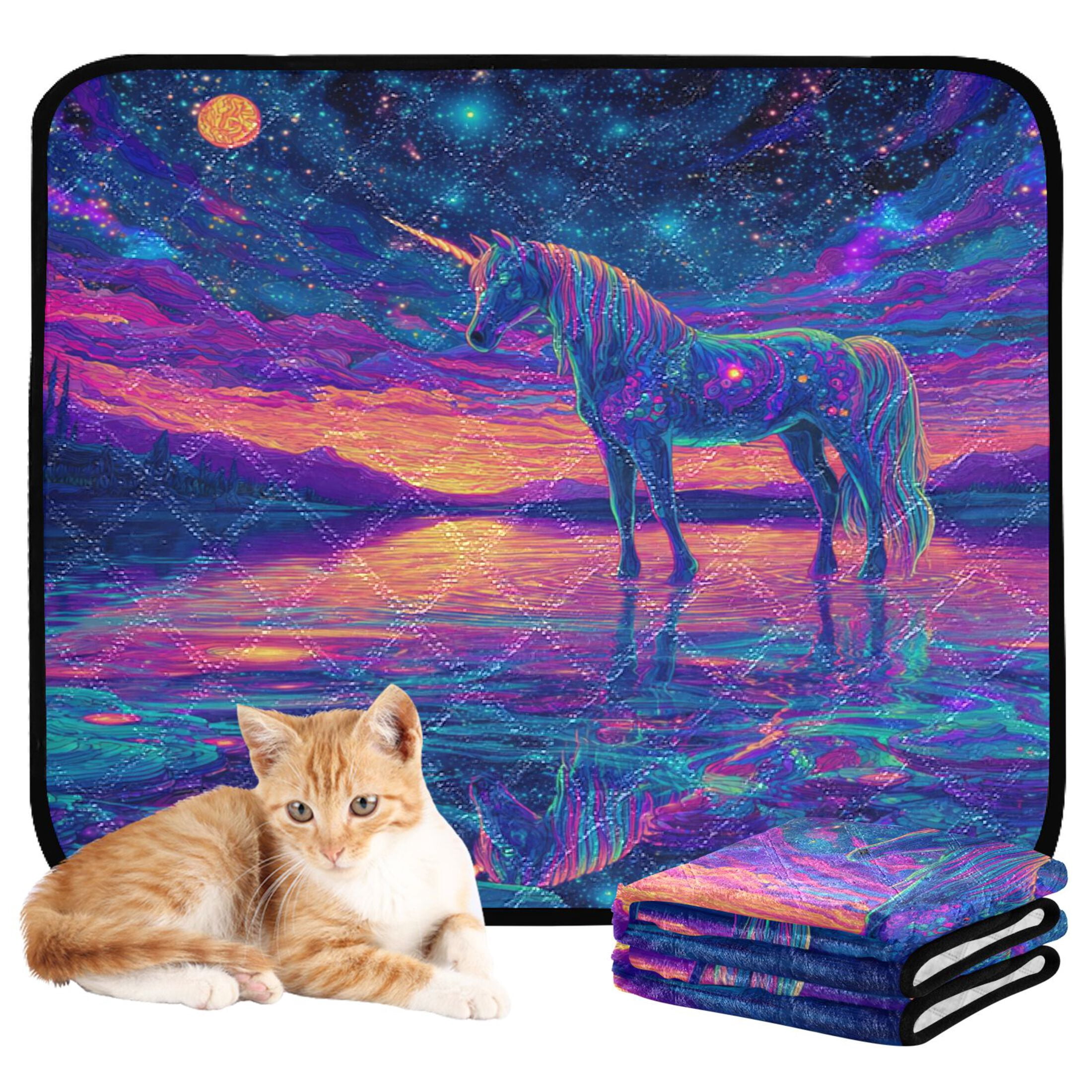 Qxltty Unicorn Horse Cat litter Pads Pet Set of 2 Diaper Mats Center Anti-leakage Layer Absorbent Soft and Comfortable