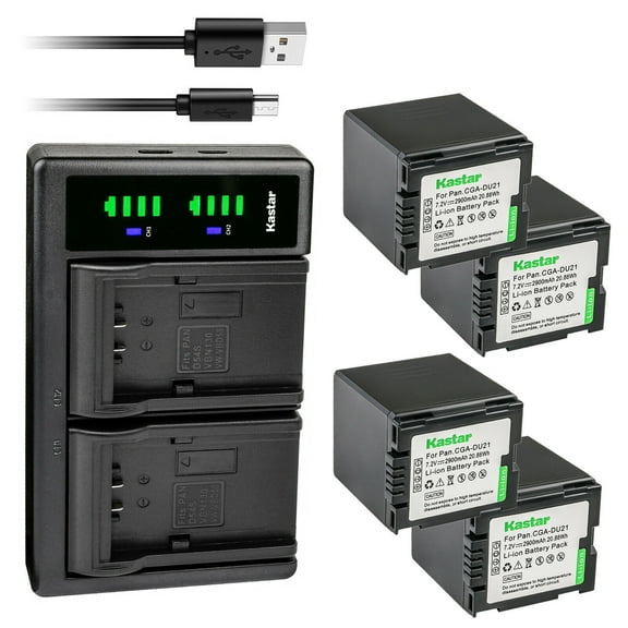 Kastar 4-Pack CGA-DU21 Battery and LTD2 USB Charger Compatible with Panasonic NV-GS70, NV-GS75, NV-GS78, NV-GS80, NV-GS85, NV-GS100, NV-GS120, NV-GS140, NV-GS150, NV-GS158, NV-GS180, NV-GS188 Camera