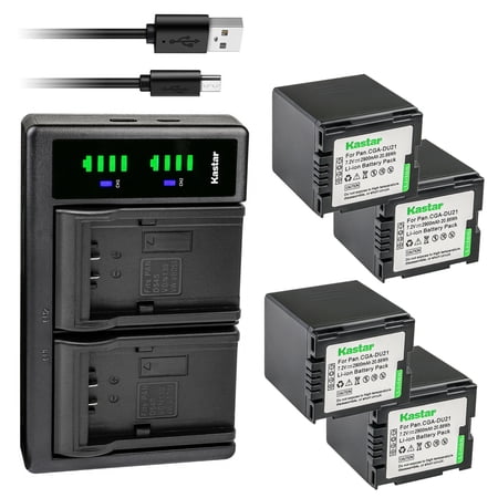 Kastar 4-Pack CGA-DU21 Battery and LTD2 USB Charger Compatible with Panasonic NV-GS70 NV-GS75 NV-GS78 NV-GS80 NV-GS85 NV-GS100 NV-GS120 NV-GS140 NV-GS150 NV-GS158 NV-GS180 NV-GS188 Camera