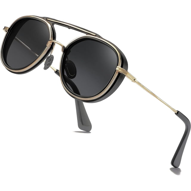 Gafas de sol Steampunk para hombre, gafas de sol polarizadas de doble puente, gafas de sol Retro redondas y gruesas, gafas de sol coloridas de dos colores