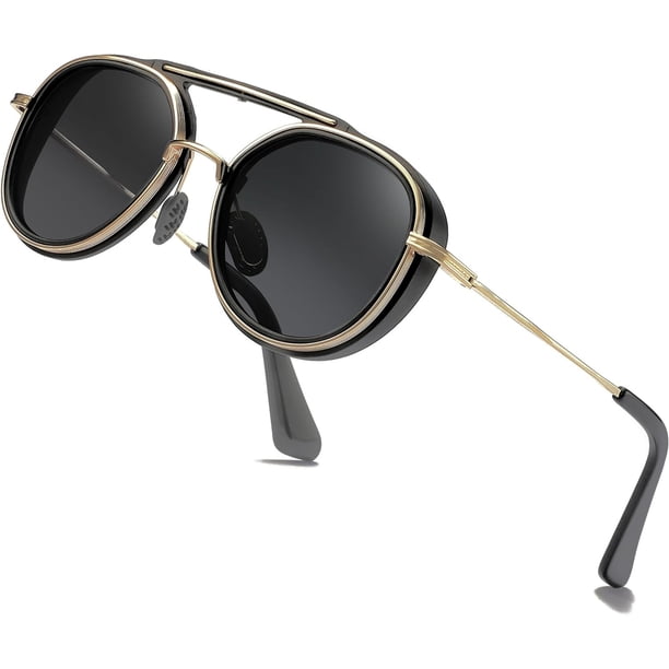 Gafas de sol Steampunk para hombre, gafas de sol polarizadas de doble puente, gafas de sol Retro redondas y gruesas, gafas de sol coloridas de dos colores