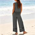 thumbnail image 5 of Cotton Linen 2 Piece Matching Set, Women's Lace Panel Sleeveless Top & Elastic Waist Wide Leg Pants for Summer Vacation, Gray 2XL, 5 of 9