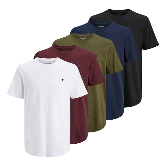 JACK&JONES Camiseta hombre, lote de 5 - JPRBLABRODY TEE CREW NECK 5PK, manga corta, cuello redondo, algodón Azul/Vert/Rojo/Blanco 2XL (XX-Large)