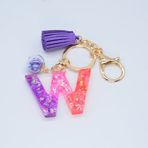 Porte-clés Lettre Scintillante en Résine, Couture de Couleur Couture Fluide Soverell, Porte-Clés Caractère Anglais Goutte de Colle Violette Oeufs de Pâques Suspendus Mignon Ornement de Voitures Support Porte Perles pour Enfants Paternoster