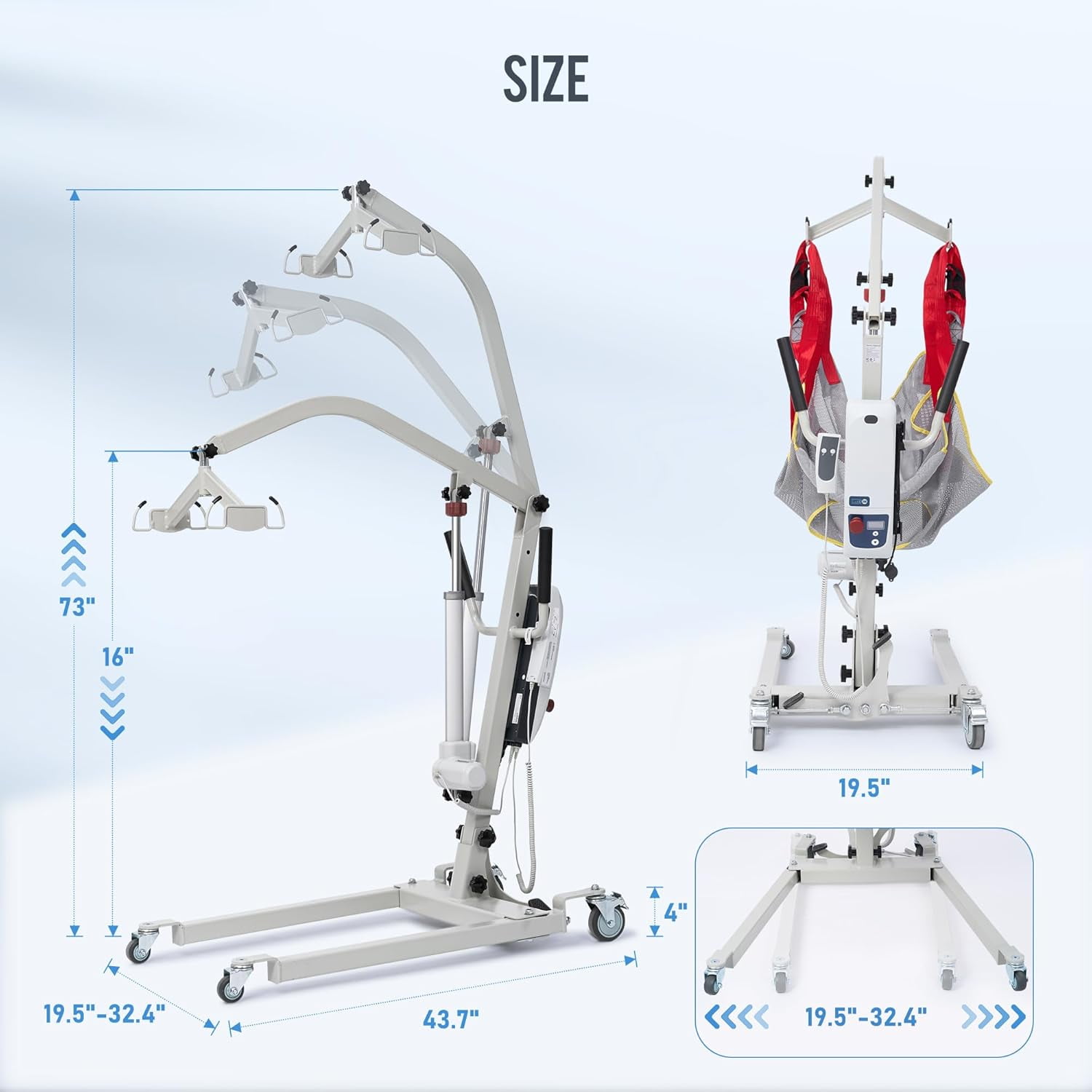Electric Patient Lift w/Medical Body Transfer Lift with Sling, Assist for Elderly,Home & Hospital Use,510lb Weight Capacity,White