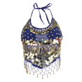 thumbnail image 2 of Sujetador de danza del vientre con purpurina tribal y borlas de lentejuelas y diamantes de imitación D azul real, 2 of 8