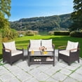 thumbnail image 2 of Patiojoy Patio Rattan 4PCS Cushioned Chair Side Table Set Bistro Set Classic Furniture Single Sofa Thick Cushion Loveseat for Garden Off White, 2 of 7