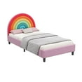 thumbnail image 6 of Twin Size Upholstered Platform Bed, Cute Style Princess Bed with Rainbow Design Headboard and Slats, for Boys & Girls, Teens (Pink), 6 of 9