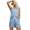 thumbnail image 2 of Women'S Summer 2 Piece Outfits Shorts Sets Matching Set Loungewear with Pockets Sky Blue XXL, 2 of 9